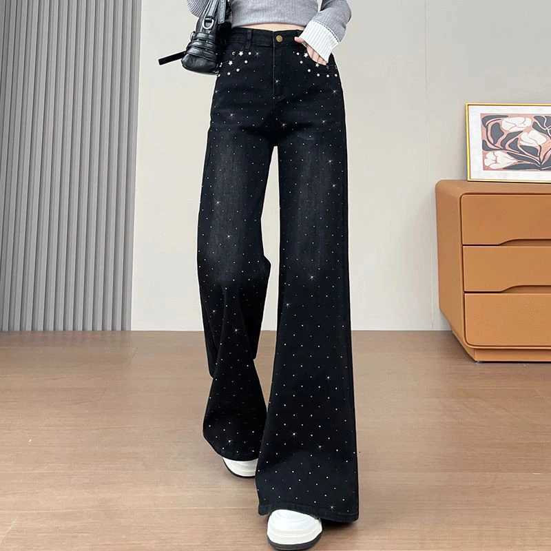 KSTUN Micro-Flared Jeans For Women High-end Black Studded Diamond Ladies Bell-bottoms Trousers High Waist Stretch Denim PantsT251208