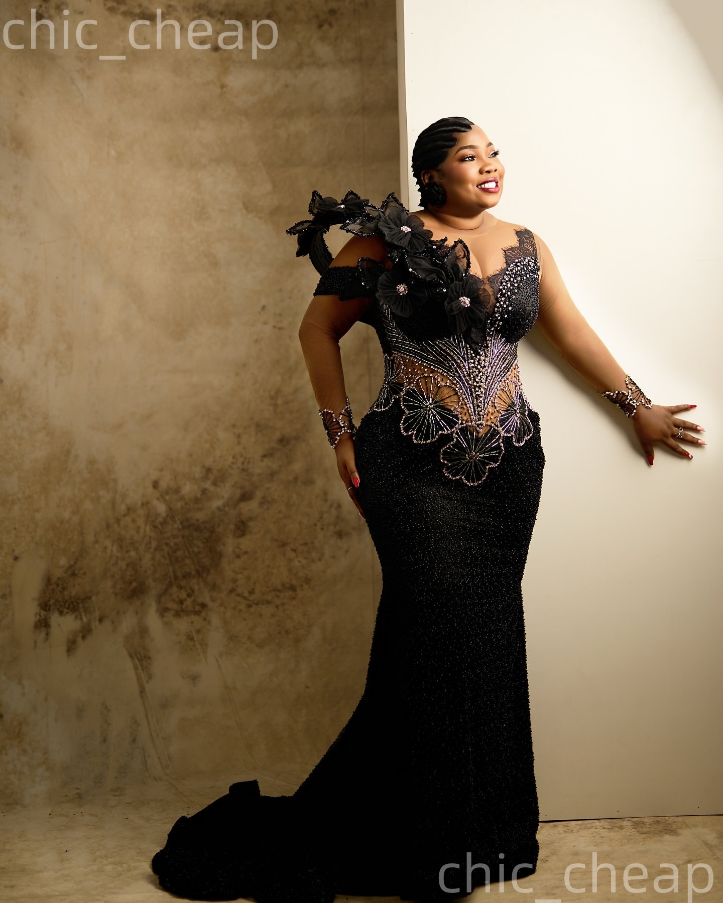 Aso Ebi Black Mermaid Prom Dresses 2026 Flowers Crystals Beaded Evening Formal Party Second Birthday Engagement Gowns Plus Size Dress For Special Occa