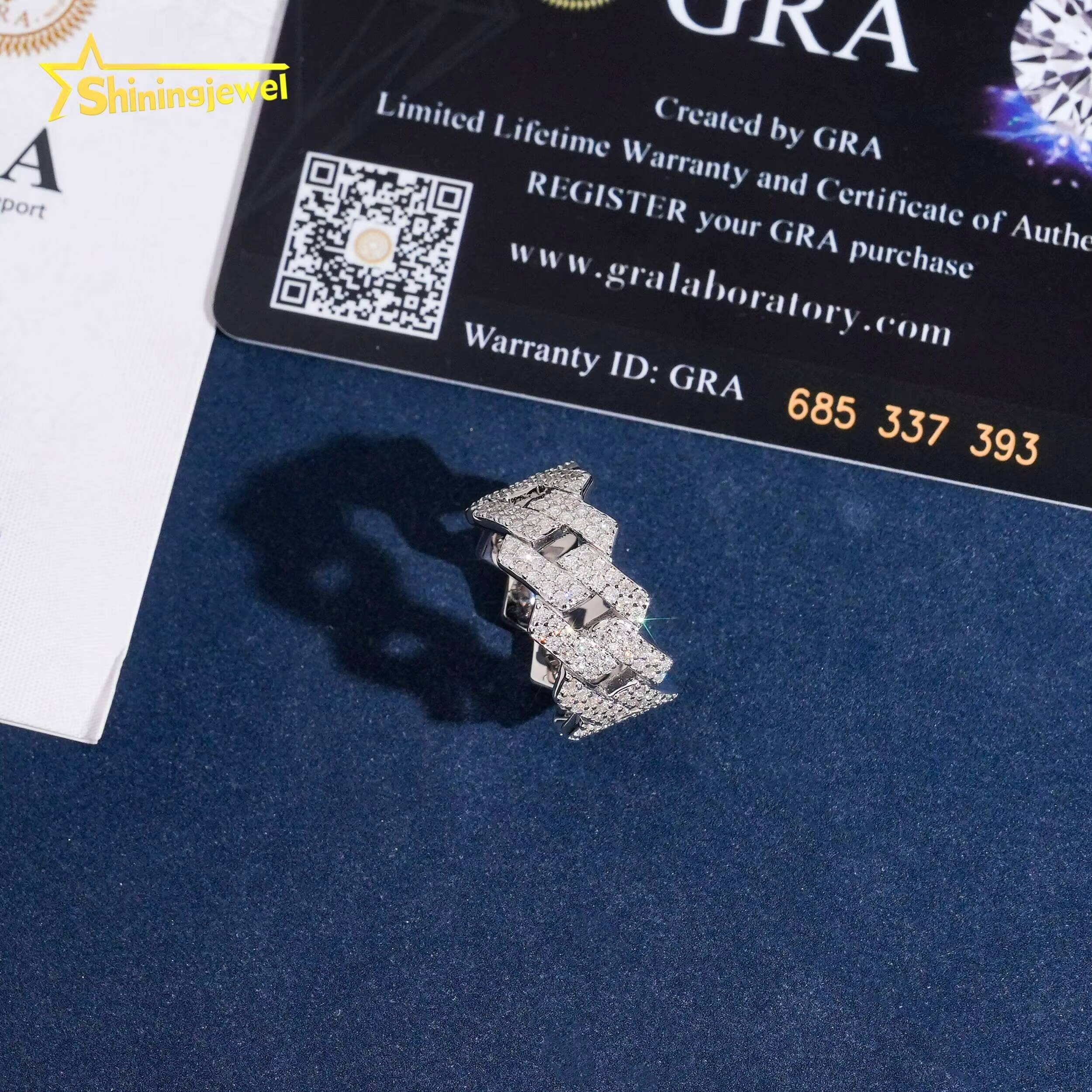 USA Local Stock Men Cuban Ring Pass Diamond Tester Hip Hop Ring 925 Silver Moissanite Diamond