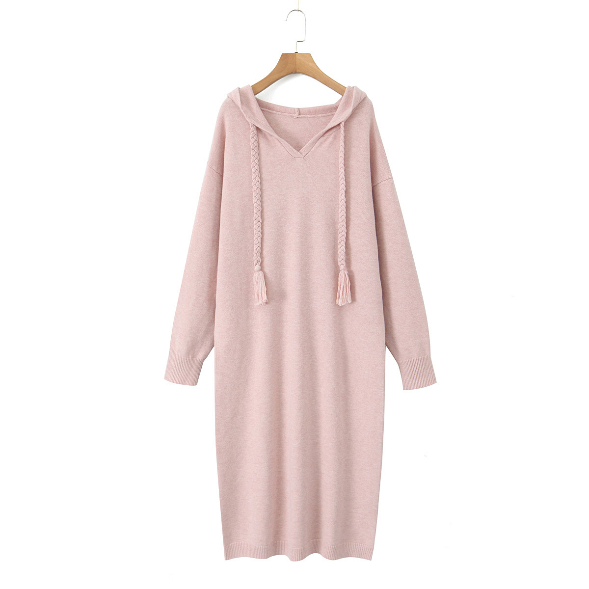 D1340 Autumn/Winter Plus Size Loose Fit Chic Design Long Sleeve Faux Two-Piece Knitted Patchwork Dress for Women