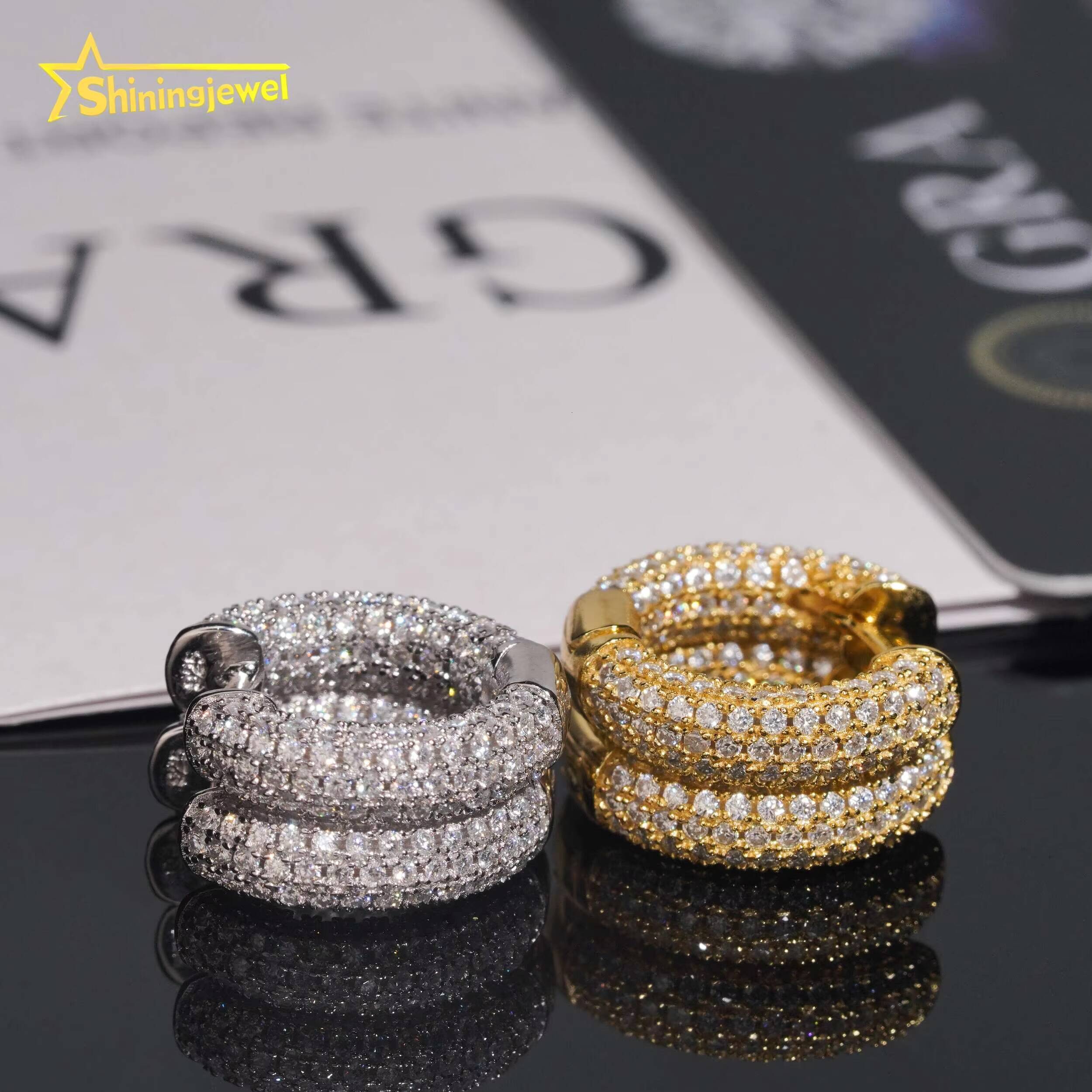 Fast Shipping Hip Hop Iced Out Hoop Moissanite Earring GRA Moisssanite Pass Diamond Test S925 Gold Plated Hoop Earring