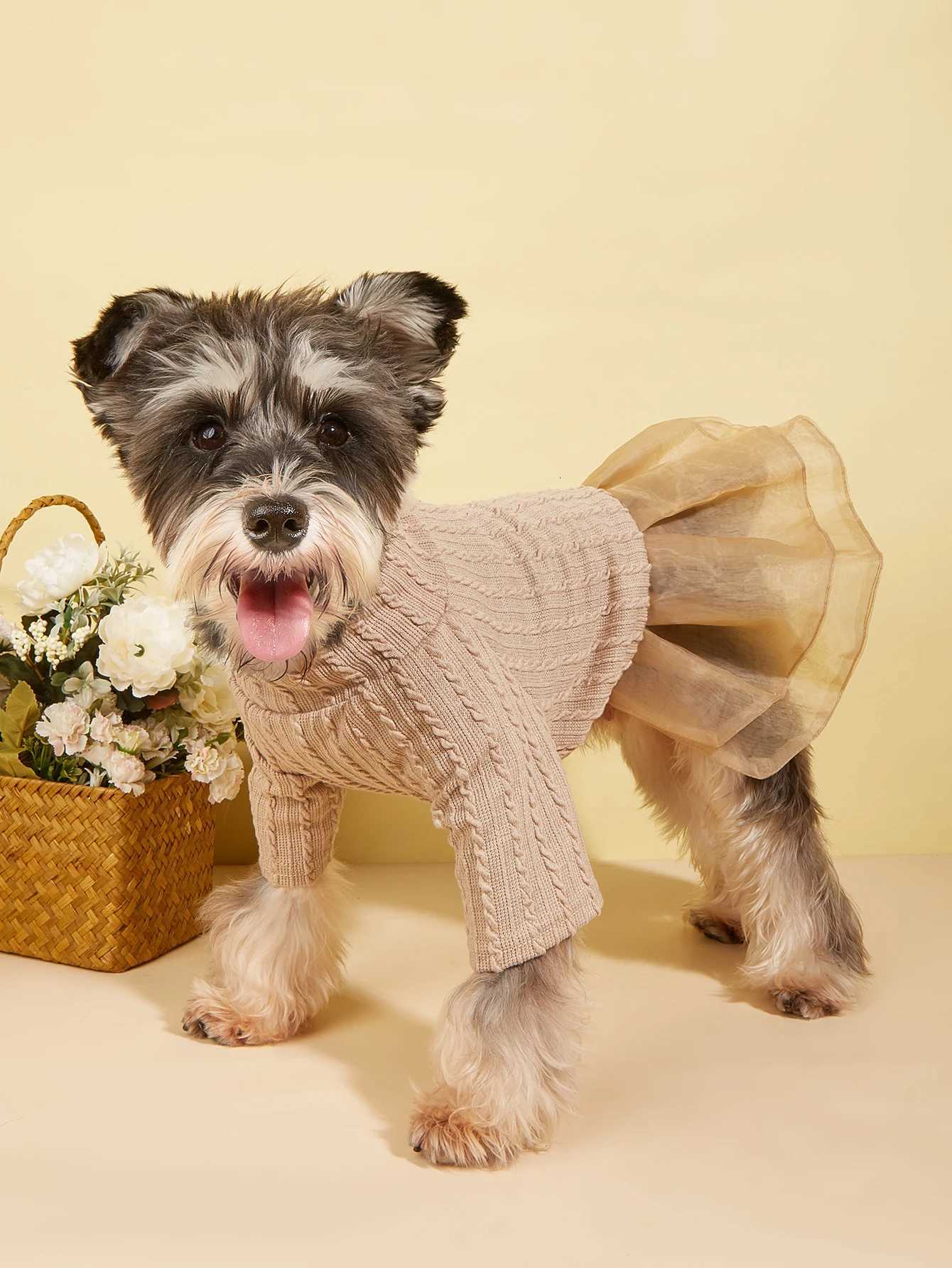 Dog TuTu Dress for Small Dogs Warm Costume Knitted Puppy with Tulle Doggie Pet Clothes Apparel for Dogs Cats Daily Wear M251208
