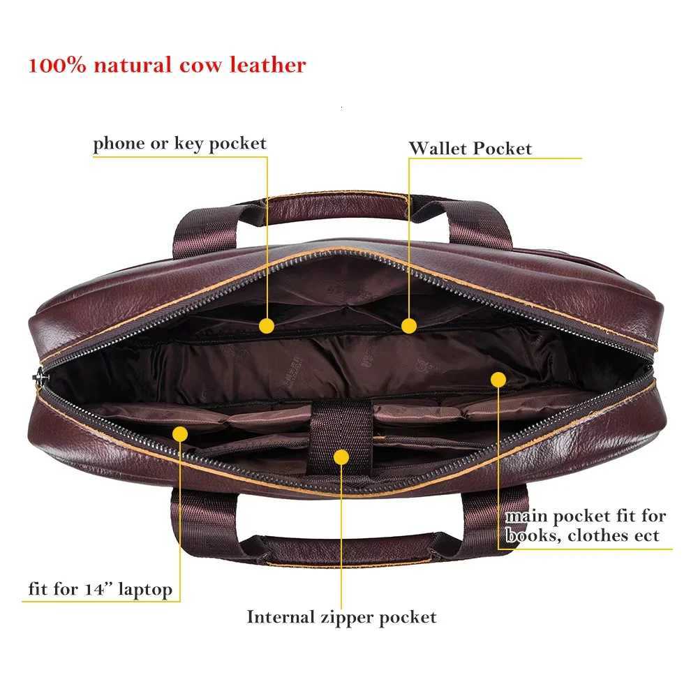 BULLCAPTAIN Mens Genuine Leather Handbag 14 Inch Laptop Briefcase Large Capacity Crossbody Business Computer Bag For Man Z251208