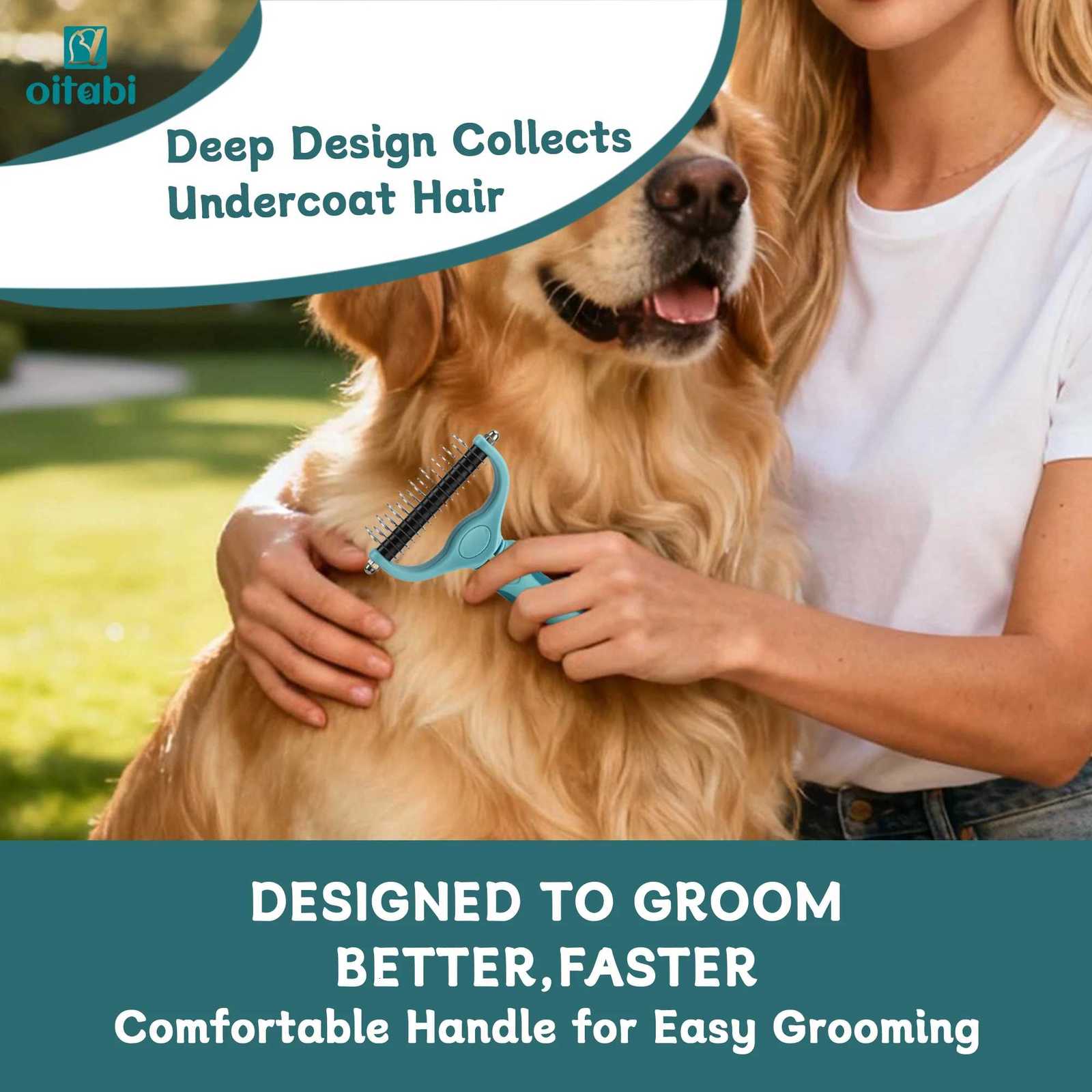 OITABI Pet Grooming Rake Double-Sided Deshedding Dematting Tool Undercoat Rake for Dogs Cats Dog Grooming Brush Deshedder Comb M251208 - view 5