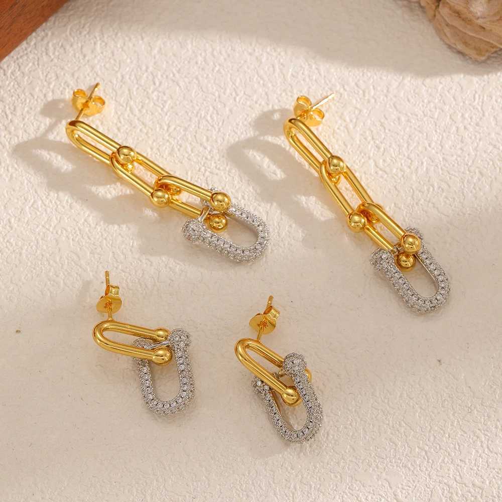 New Sparkling Zircon Pendant Horseshoe Buckle Earrings Stainless Steel High Jewelry Party Gift For Women J251208