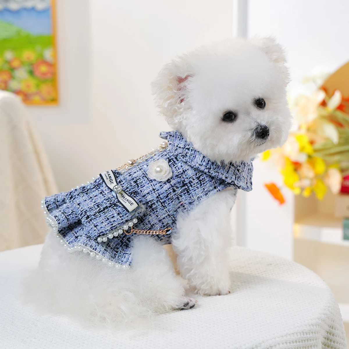 Pet Xiaoxiangfeng Backpack Skirt Blue Small Dog Cat Dog Wear with Small Backpack Skirt Puppy luxury Clothes Winter Clothing Thick M251208