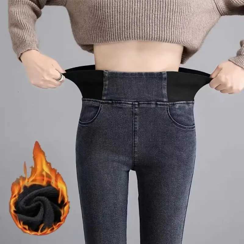 PTKPCC High-Waisted Slimming Jeans Womens Winter New Thickened Pencil Pants Fall Winter Cashmere Warm Imitation JeansT251208