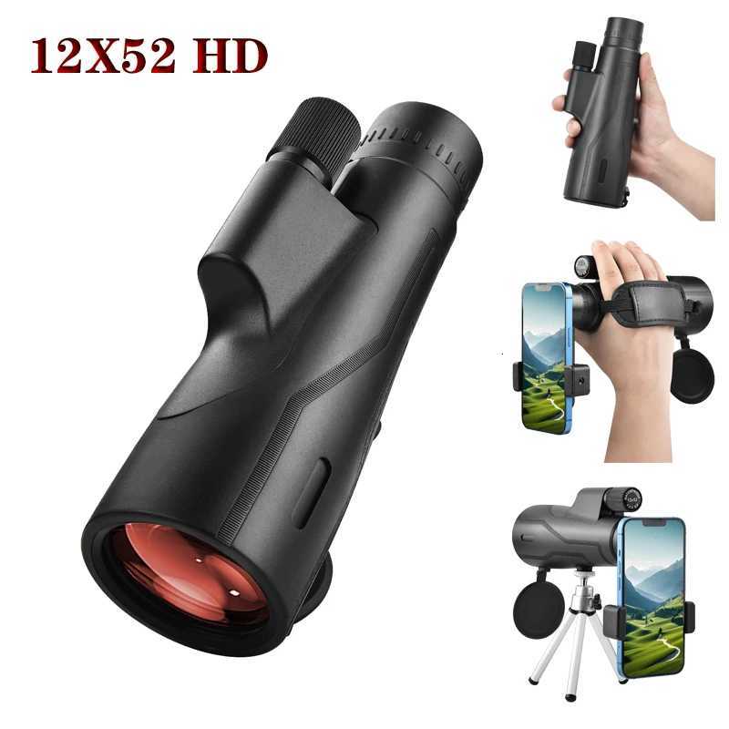 Wide Angl 12x52 Powerf ED Monocar Telescope Premium Extra-Low Dispersion Fogproof Long Range BAK4 Monocle for Hunting Hiking C251208