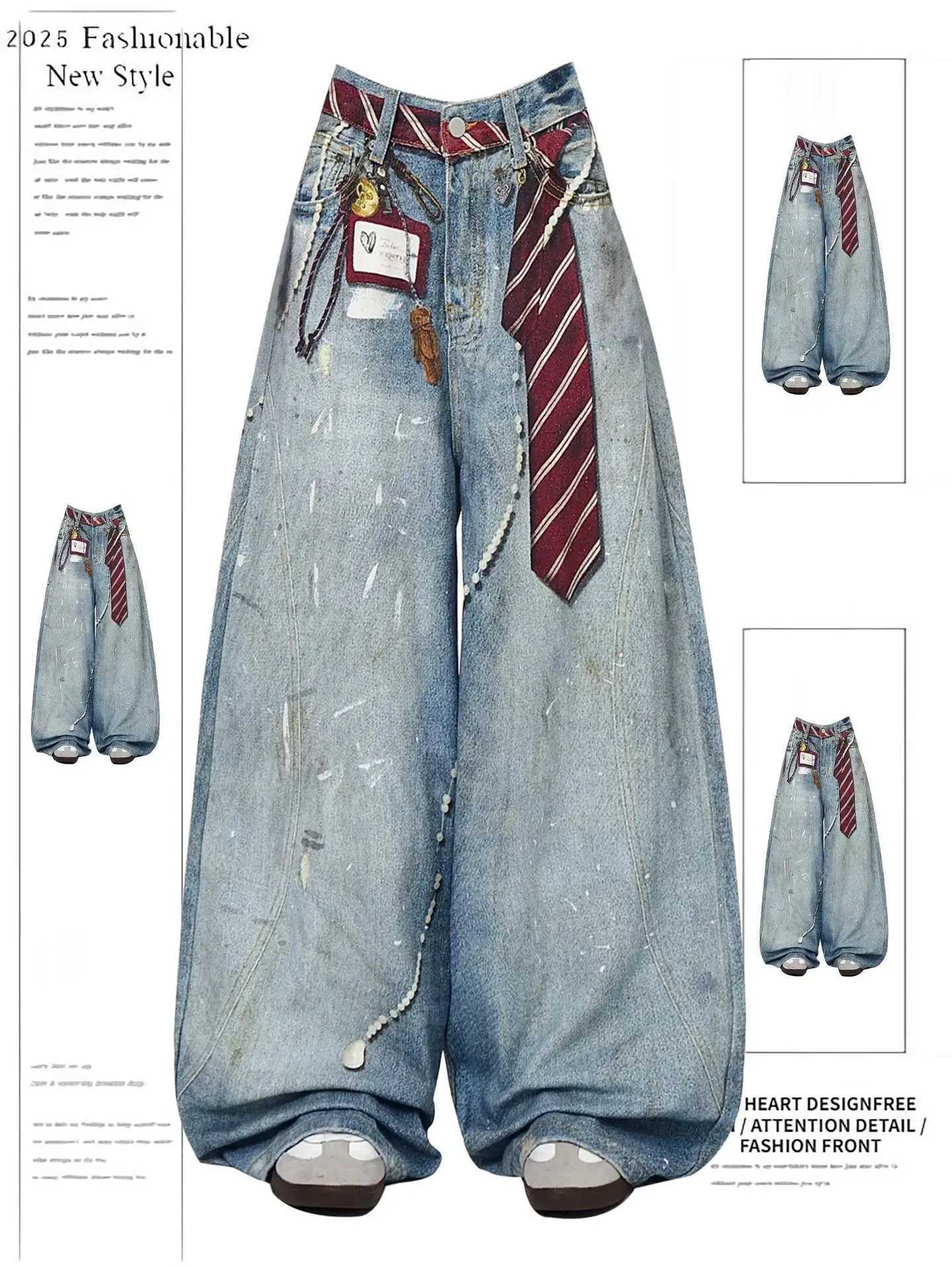 2025 Fashion Y2K Baggy Pants Womens Cartoon Embroidery Loose Wide Leg Jeans Streetwear Aesthetic Casual TrousersT251208