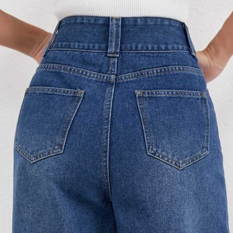 Autumn and Winter Trend High-waisted Double-button Solid Color Loose Wide-leg Jeans with A Flowing Look Versatile for WomensT251208