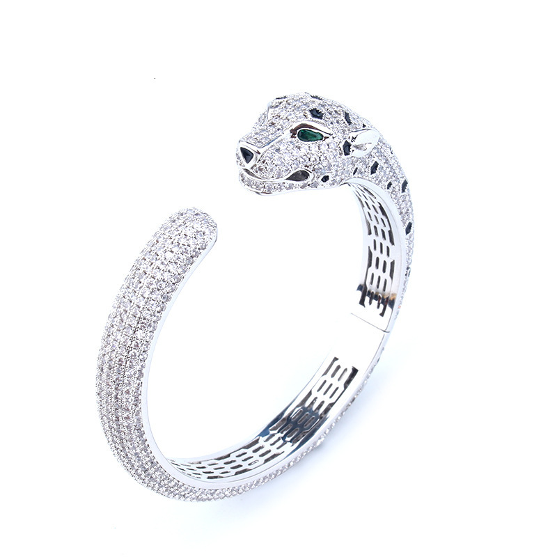 European And American Style Exaggerated Light Luxury Temperament Full Zirconia Inlaid Low Price Leopard Bracelet Popular Women's Open Leopard Hea