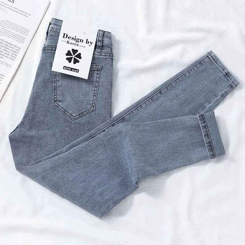 Women Slim Waist Stretchy Skinny Jeans Korean Fashion Nine Point Denim Pencil Pants Vintage Straight Leg JeansT251208