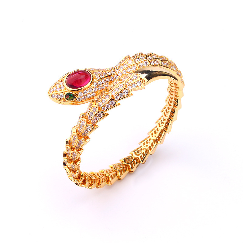 European And American Style Snake Bone Spring Bracelet Beautiful Fashion Red And Blue Gemstone Snake Shape Bracelet Ring Set Wholesale 92