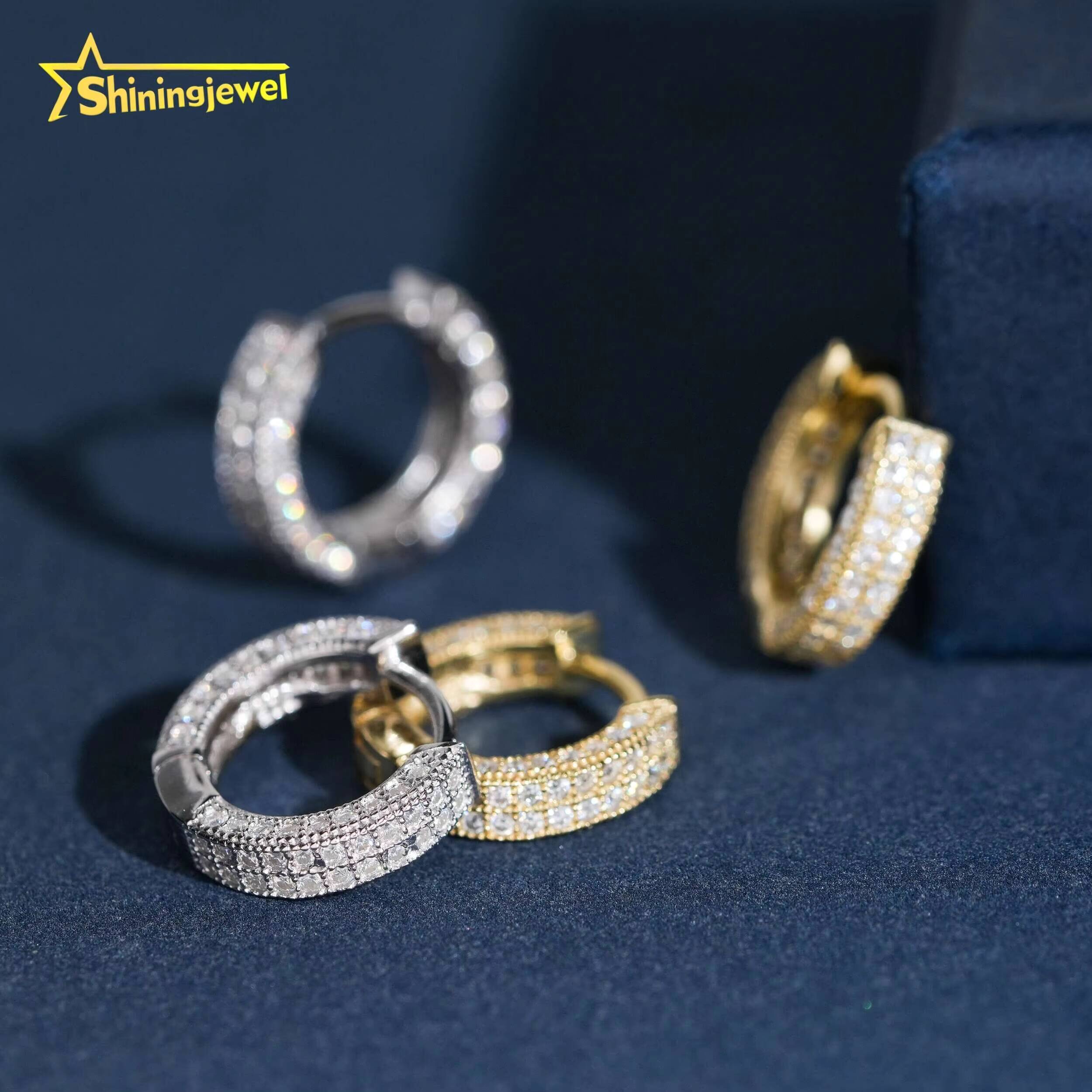 USA Local Stock Fully Iced Out Moissanite Diamond Men Earrings Hoop 925 Silver Jewelry Trendy Hip Hop Earrings for Men