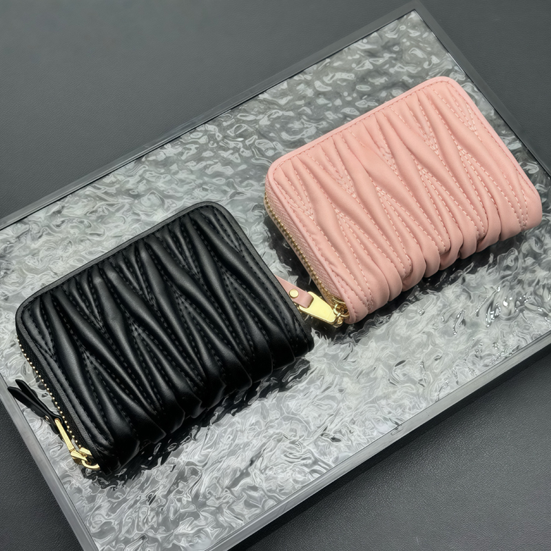 10A Mirror-Quality Women's Makeup Bag, Clutch Long Wallet, Short Zipper Coin Purse, Pleated Accordion Lambskin Women's ID and Card Holder