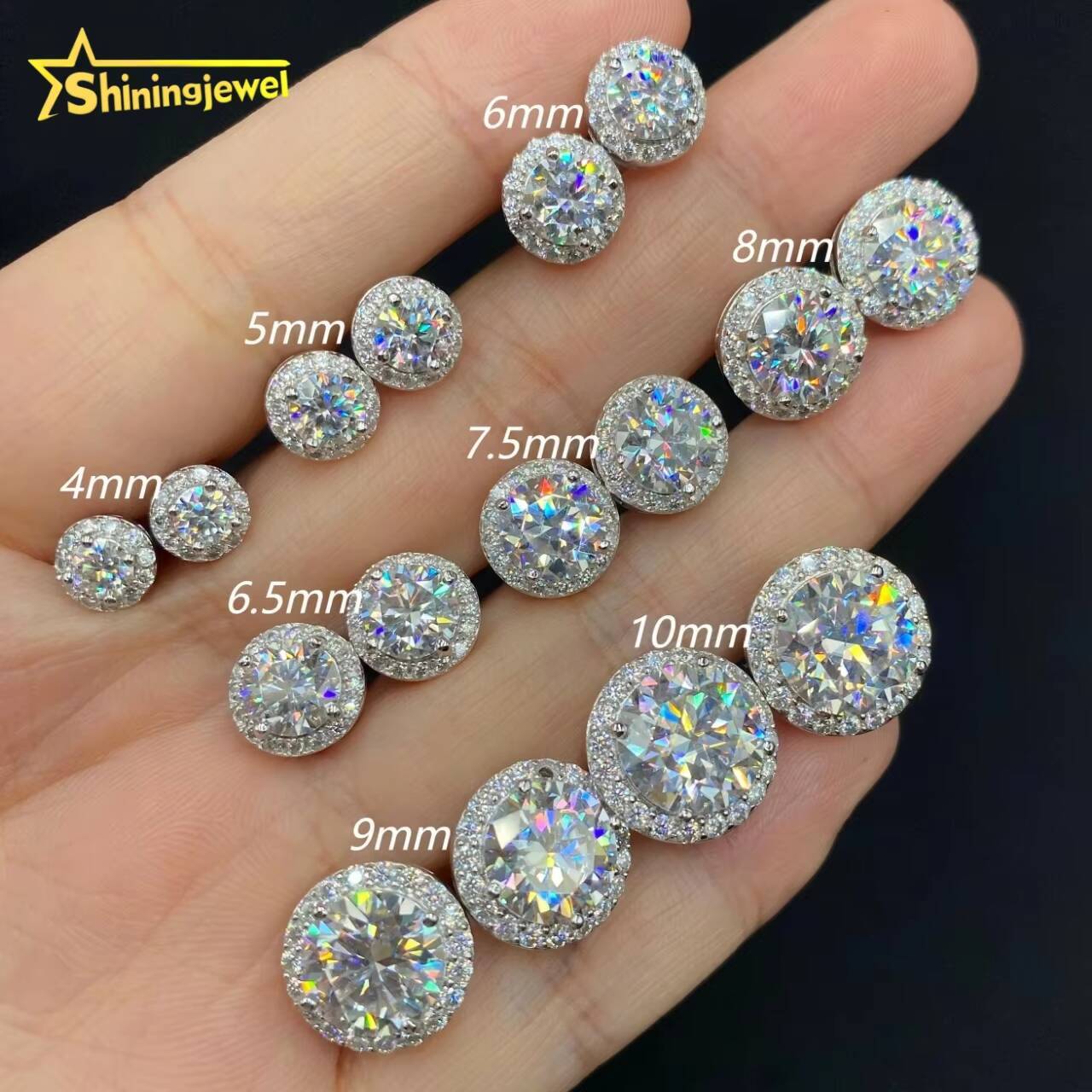 Full Range of Size Hot Sale Hip Hop Jewelry Screw Back Ear Studs 925 Sterling Silver VVS Moissanite Stud Earrings Mens Women