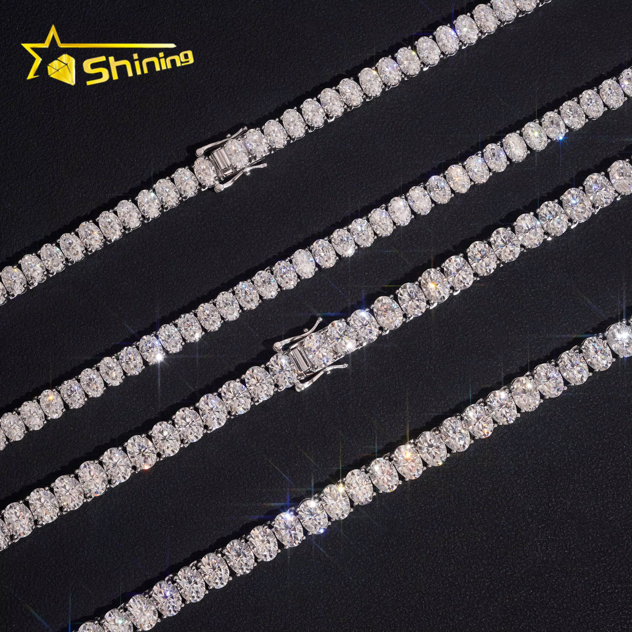 Luxury Oval Moissanite Tennis Chain 925 Sterling Silver Gold Plated Pass Diamond Test Moissanite Tennis Necklace Sparkling Chain