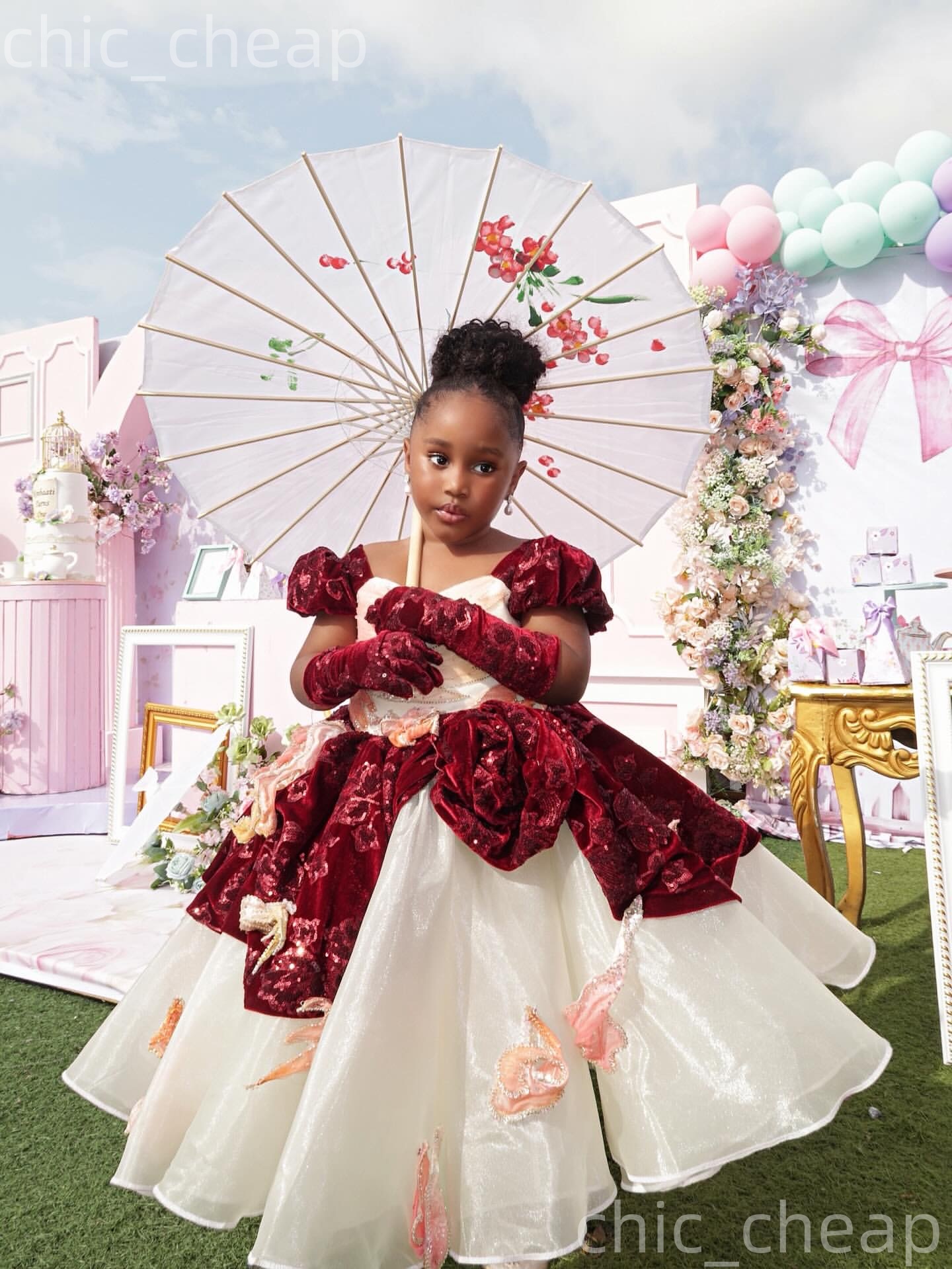2026 Ivory Burgundy Ball Gown Flower Girl Dresses Florals Organza Portrait Little Girl Christmas Peageant Birthday Christening Tutu Dress Gowns ZJ422