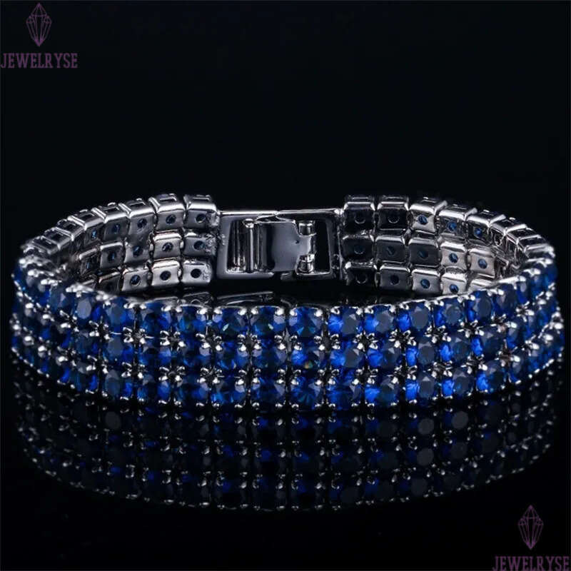 three rows tennis bracelet designer woman 18k gold iced out chain mens bracelets blue green AAA zirconia silver diamond chains hiphop man womens luxur