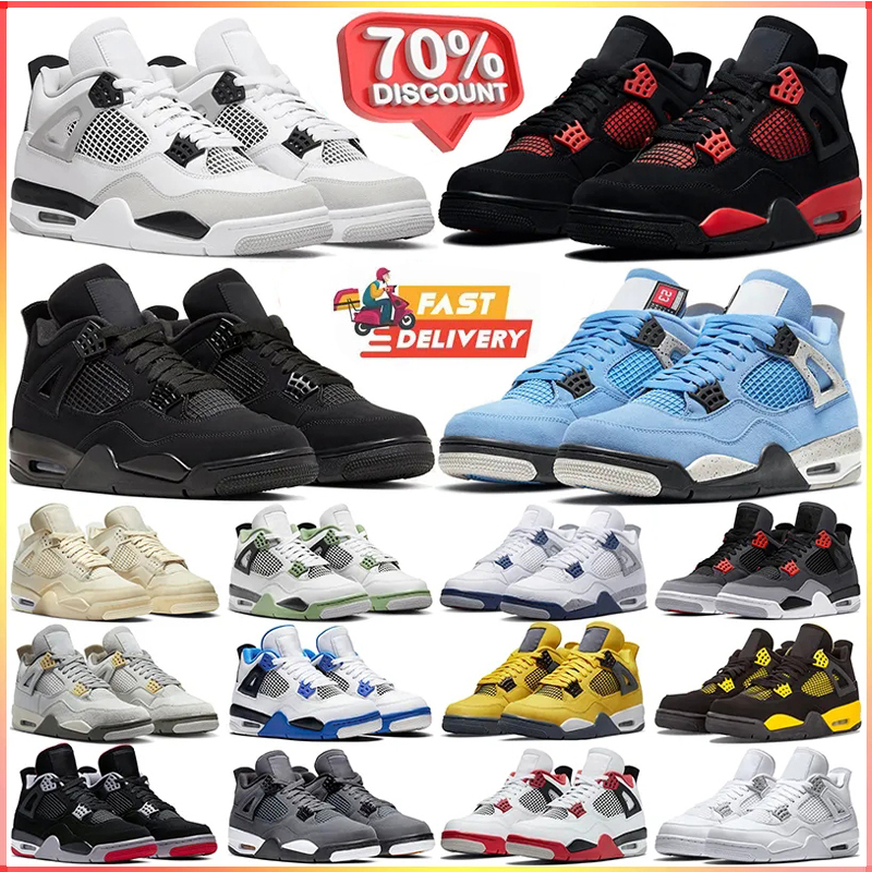 Designer 4 Men Basketball Shoes 4s Black Cat Bred University Blue White Pure Money Pink Thunder Oreo Military Pink Women Sports Outdoor Sneakers Eur 36-47
