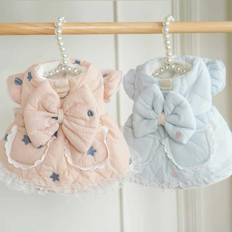 Pet Star Love Embroidered Dress Autumn Winter Warm Skirt Teddy Two Leg Coat Dog Puppy Clothes Bow-tied Cotton Dog Love Dress M251208