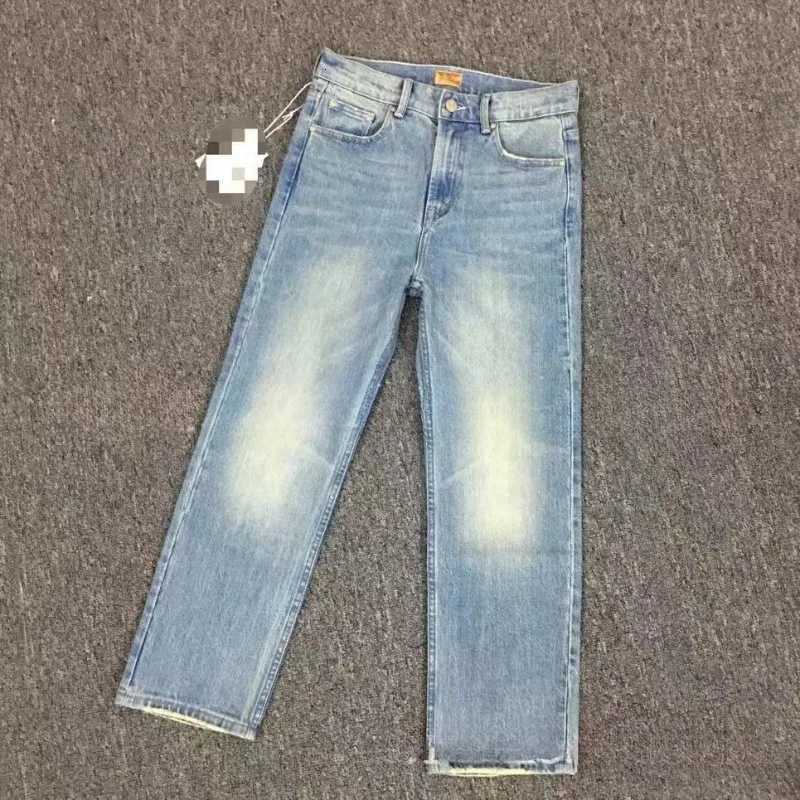 MO Light Blue Fringed Jeans Womens High Waisted Straight Leg Slimming Cropped Jeans Denim European and AmericanT251208