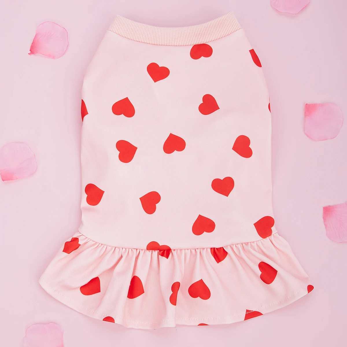 Dog Sweatershirt Dress Valentines Day Dog Clothes Pullover Casual Style Comfortable Pink Heart Pattern Holiday Girl Tulle Skirt M251208