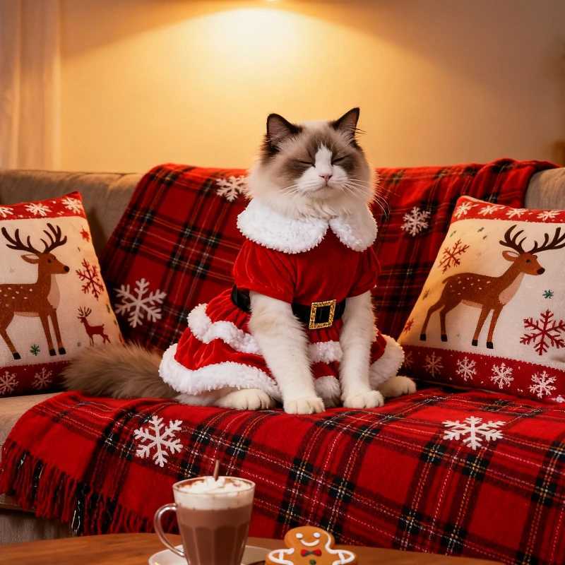 Soft Breathable Cats Christmas Dress Fashion Cute Santa Claus Dog Skirt Warm Pet Christmas Costume New Year Clothes for Dogs M251208