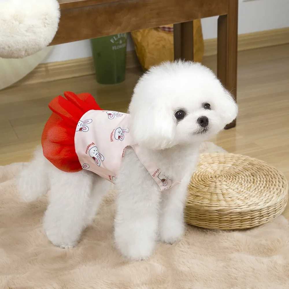 Cute Pet Halter Mesh Dress Rabbit Bear Print Soft Dog Princess Skirt Breathable Comfortable Pet Clothes For Small Dog Cat M251208