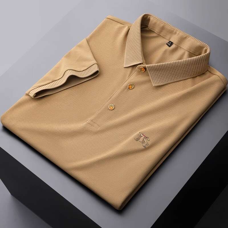 European High-End B Brand Trendy Fashion Men's Mercerized Cotton Pique Short Sleeve Polo Shirt Summer Ice Silk Turn-Down Collar T-Shirt