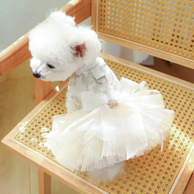 1 Pet Apparel Dog Spring/Summer Breathable White Wedding Dress Princess Dress with Pulling Cord Button For Small Medium Dogs M251208