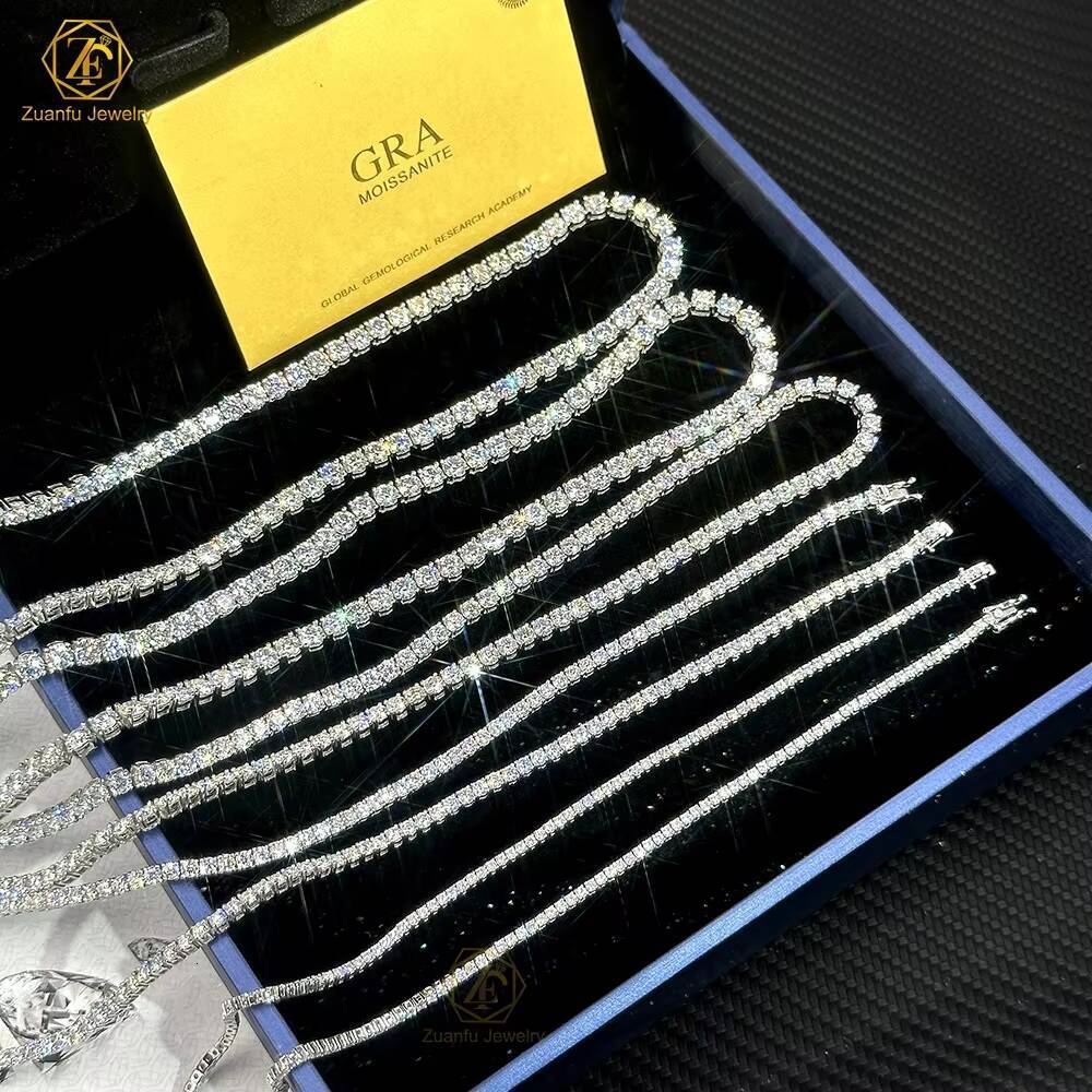 Hip Hop Jewelry Hand Setting 925 Sterling Silver VVS Moissanite Lab Diamond Bling Iced Out Tennis Chains Necklace
