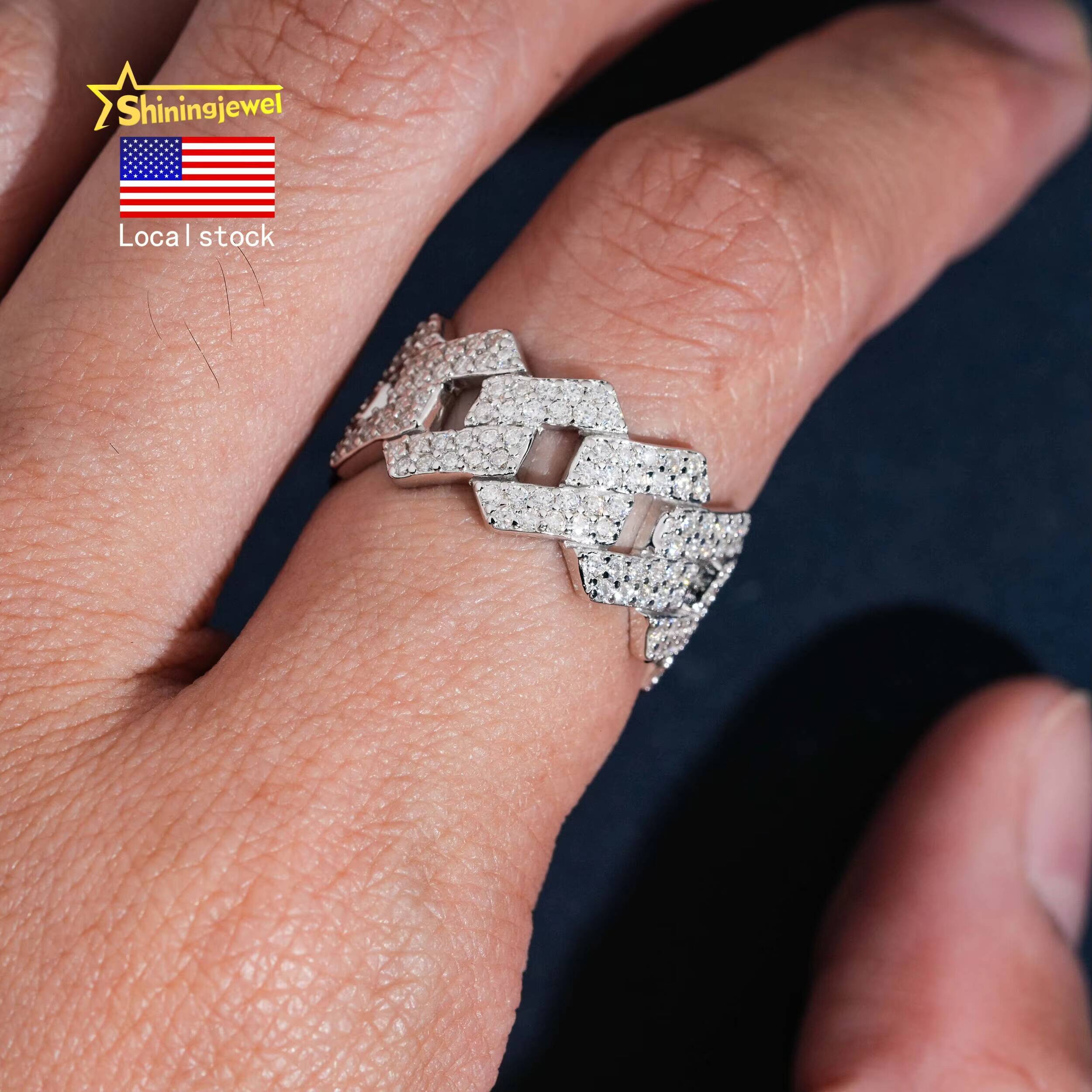 USA Local Stock Men Cuban Ring Pass Diamond Tester Hip Hop Ring 925 Silver Moissanite Diamond