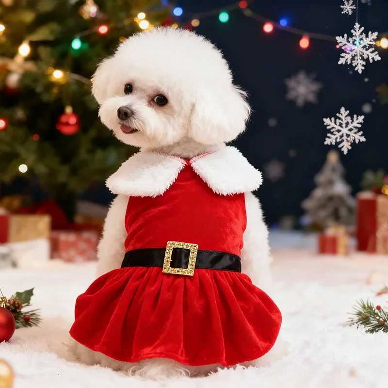 S-3XL Winter Warm Dog Christmas Clothes Santa Claus Red Pet Clothes New Year Holiday Costumes Golden Velvet Princess Pet Dress M251208