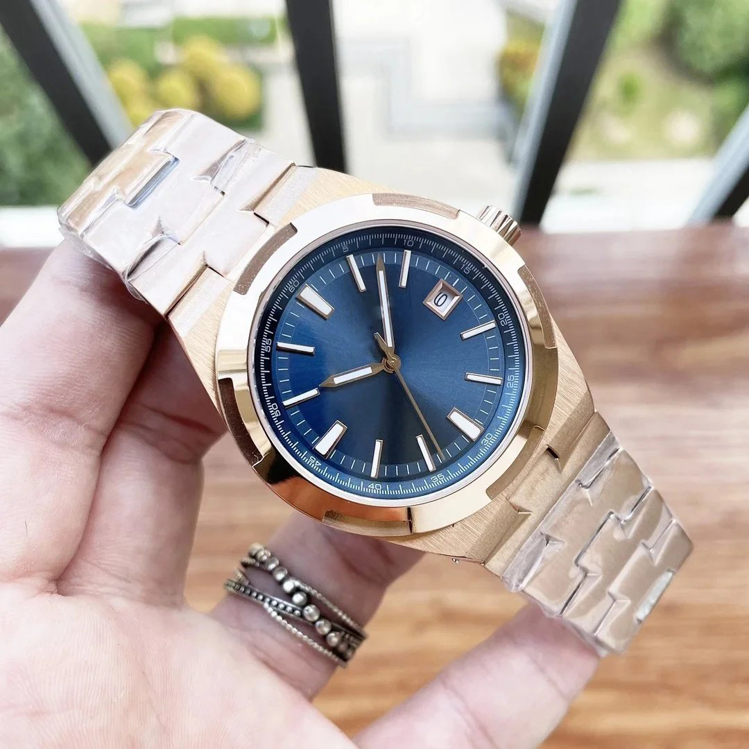 Oversea Designer Mens Watch with Sea Blue Dial Rose Gold Stainless Steel Strap High Quality Automatic Mechanical Movement Wristwatch