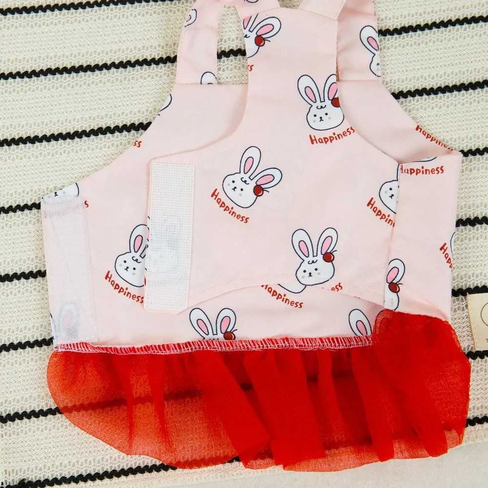 Cute Pet Halter Mesh Dress Rabbit Bear Print Soft Dog Princess Skirt Breathable Comfortable Pet Clothes For Small Dog Cat M251208