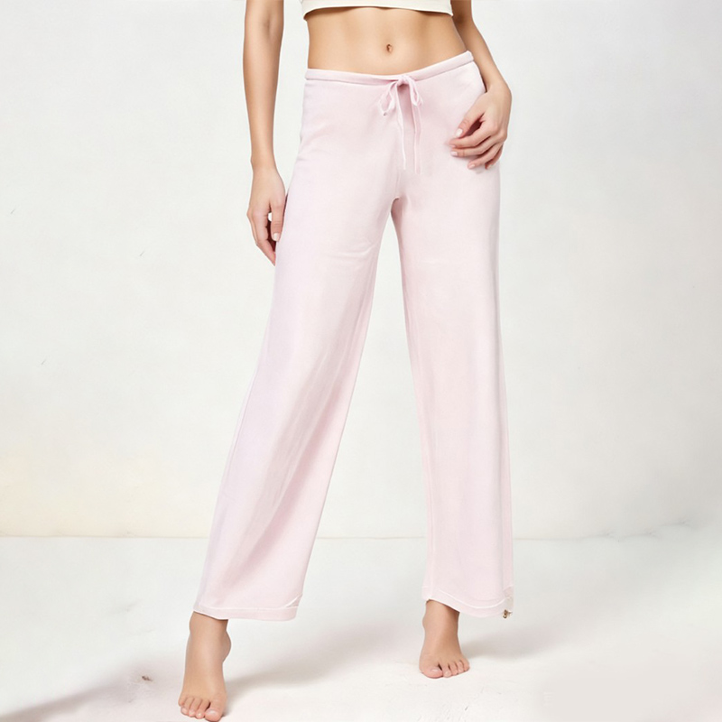 Women's Pants Women's Pink Drawstring Waist Loose Straight Leg Lounge Pants - Soft Comfortable Home Trousers 8185107