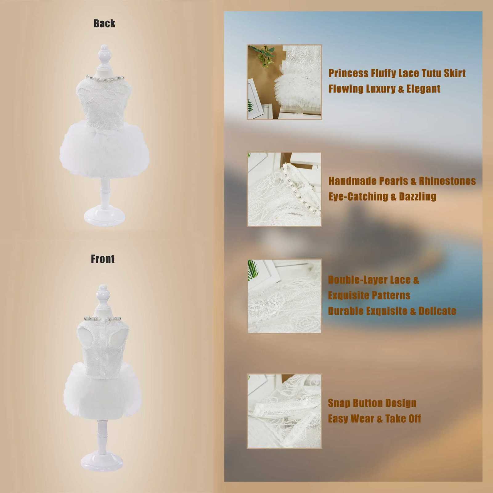 White Dog Dress Puppy Luxury Lace Pearl Skirt Dog Clothes Princess Dresses Wedding Classic Dress Tutu Skirt for Small Dogs Cat M251208