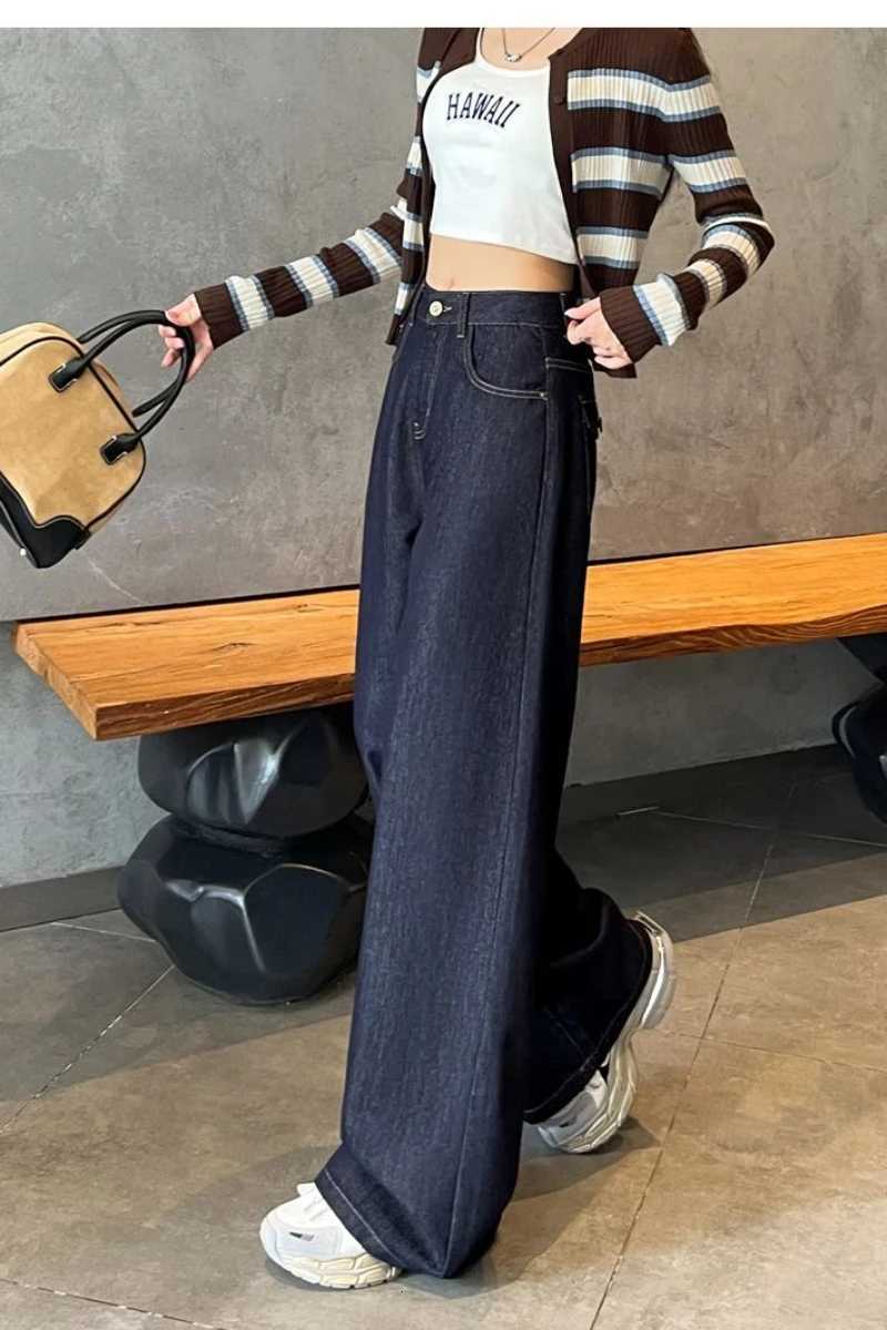 Warm Fleece Lined Jeans For Woman Y2k Pants Loose Wide Leg Trousers Winter 2025 Trendy Design Comfort Stretch Blue DenimT251208