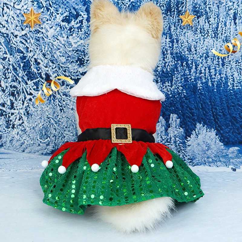 Christmas Dresses for Small Dogs Cats Fall Winter New Year Classic Red Belt Xmas Dog Clothes Puppy Outfit M251208