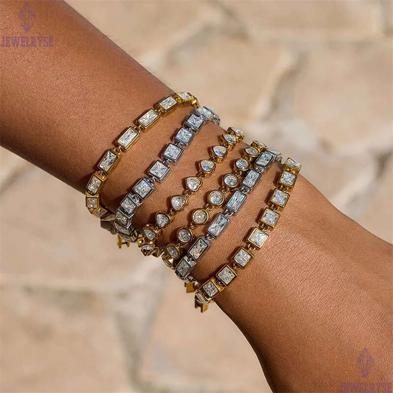 charm gold square heart tennis bracelet designer for woman stainless steel chain love white AAA zirconia diamond bracelets womens jewelry friend birth