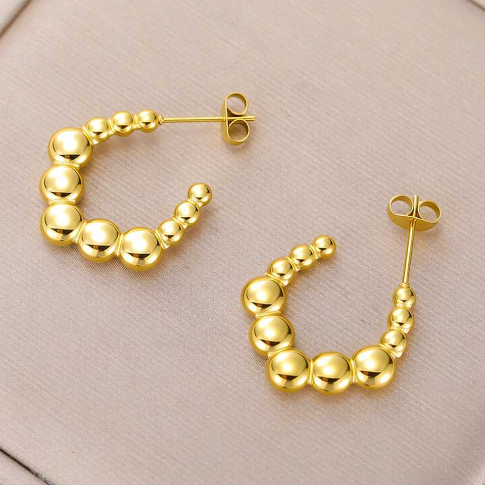 Cazador Geometric Beads Womens Earrings Gold Color Trendy Waterproof Earrings Stainless Steel Jewelry 2025 Party Wedding Gifts J251208