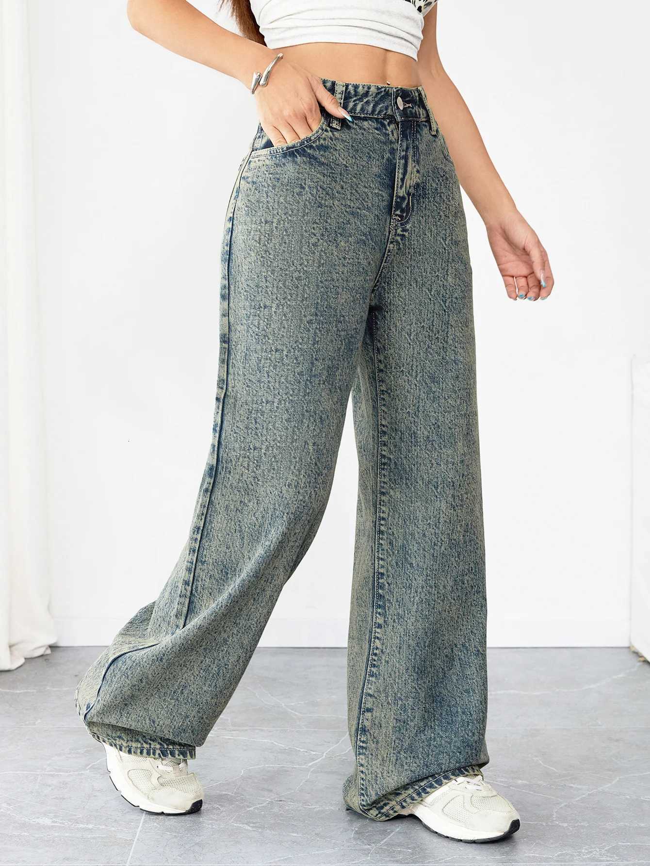 Loose Fit Wide Leg Denim Jeans for Women High Waist Casual Streetwear Vintage Style Comfortable Everyday PantsT251208