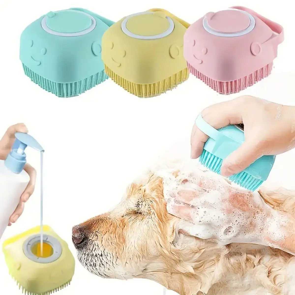 1pc Soft Silicone Dog Bath Brush - Gentle Massage with Shampoo Dispenser - Efficient Cat Grooming Brush for a Paws-itive Cleanin M251208 - view 3