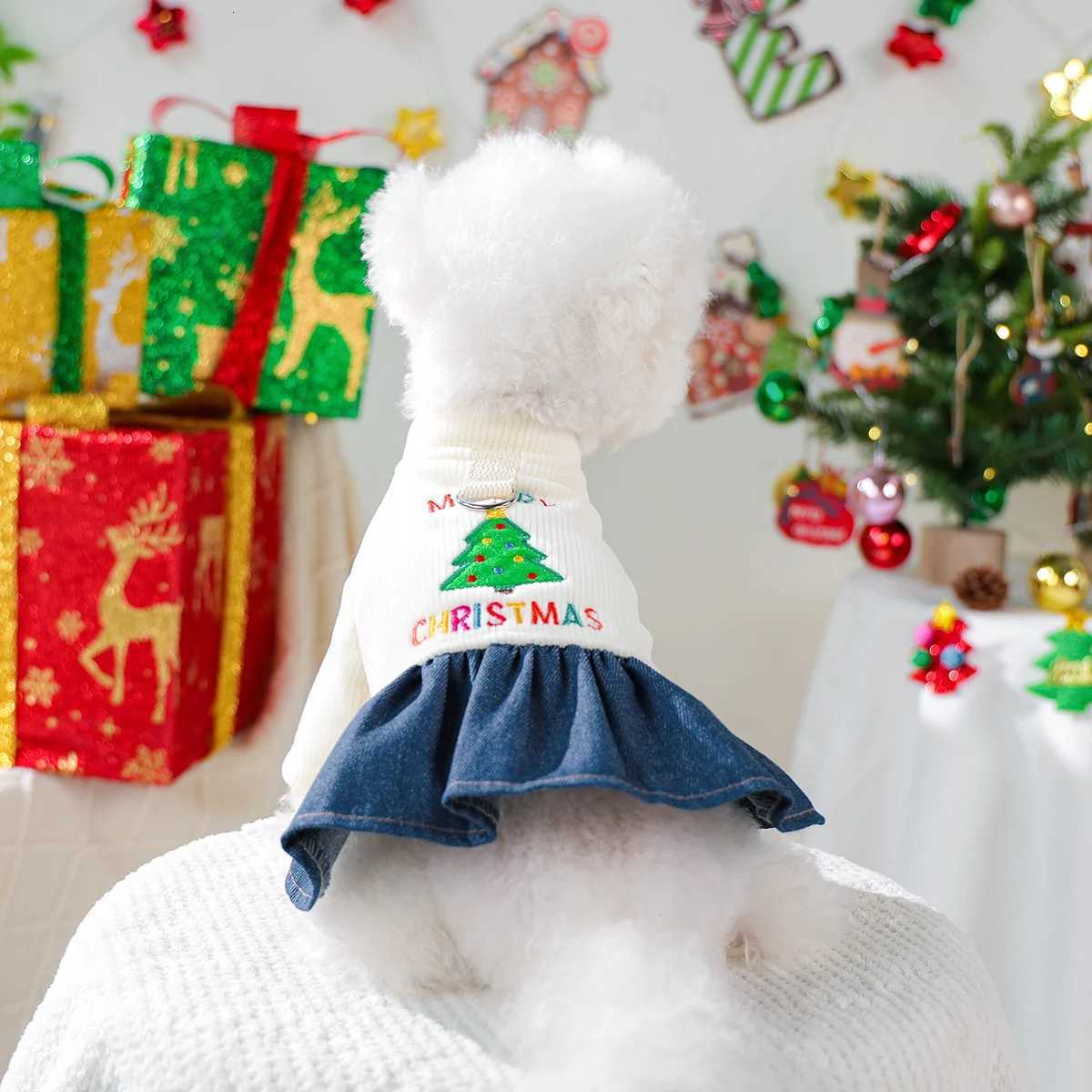 1Pc Happy Christmas Dress - White Christmas Tree Pet Dress Cat Dog Autumn Winter Christmas Dress M251208