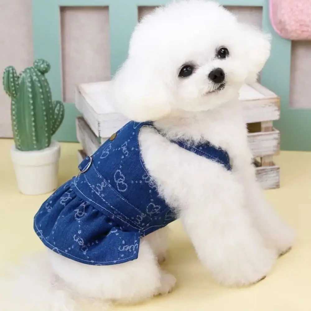 Durable Washable Pet Love Jeans Skirt Printed Cute Pet Denim Dress Reusable Dog Dress Spring M251208