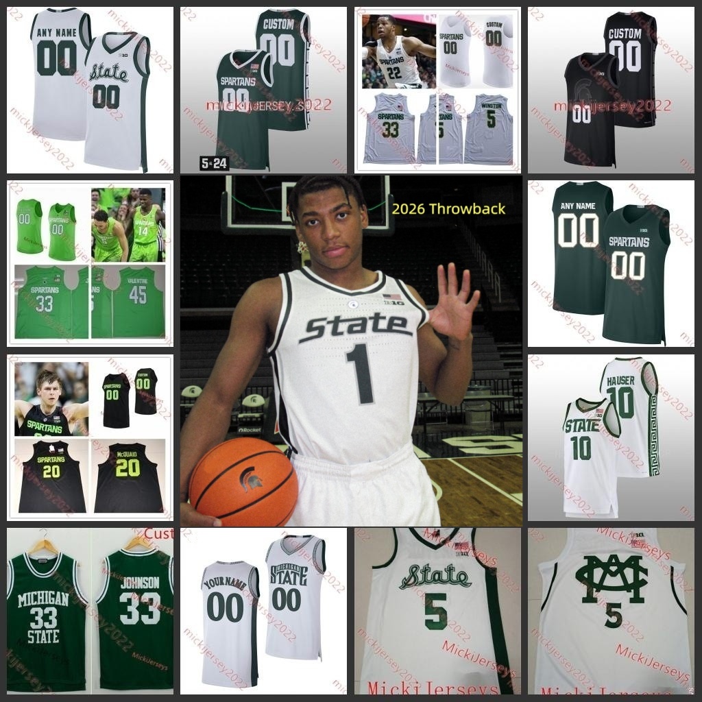 MSU Basketball Jersey Xavier Booker Coen Carr Jeremy Fears Gehrig Normand Nick Sanders Custom Stitched Mens MSU Jerseys