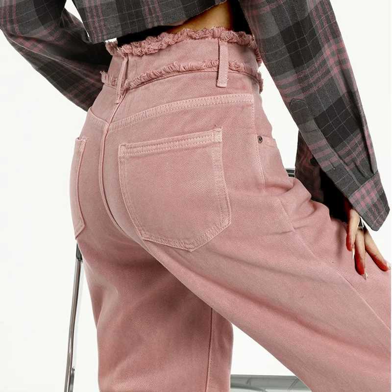 Woman High Waist Cutecore Streetwear Jeans Female Y2k Designer Wide Leg Pants Girls Fashion Harajuku Pink Gothic Denim TrousersT251208