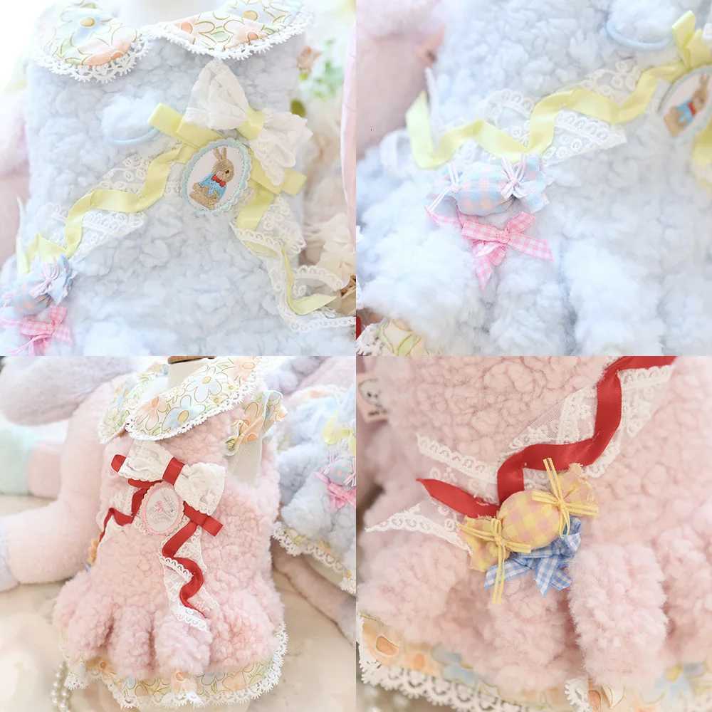 Autumn and Winter Plush Dress Cute Floral Collar Candy Jacket Pet Double-layer Princess Dress Clothes Puppy Clothes M251208