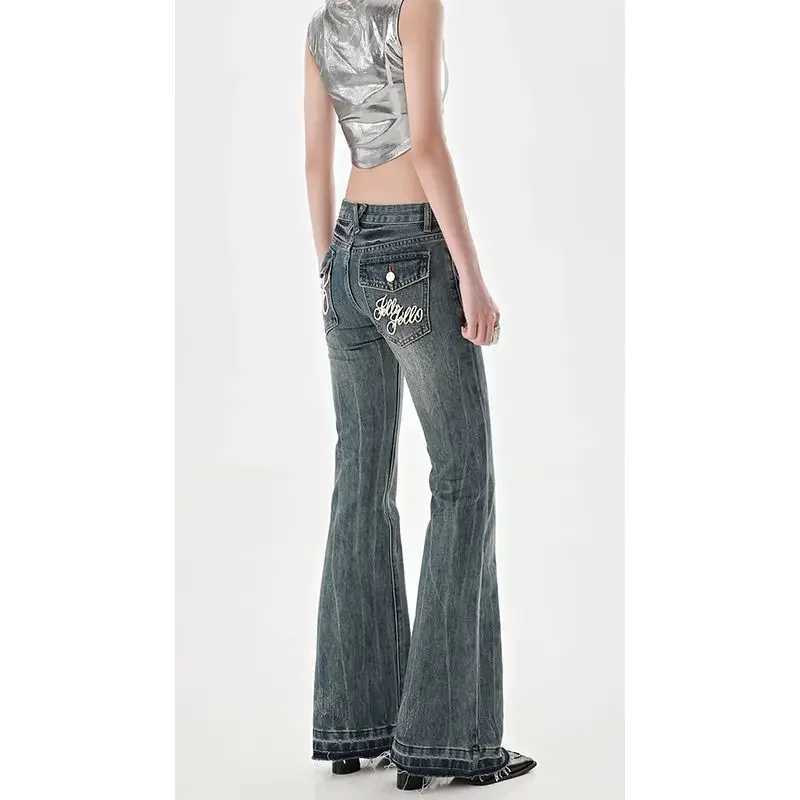 American High Street Spicy Girls Low Waist Jeans Women Autumn Vintage Y2k Design Sense Slim Fit Straight Tube Micro Flare PantsT251208